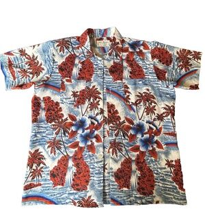 Vintage KING ARTHUR VACATION WEAR Hawaiian Shirt - Rainbows & Waterfalls Size L